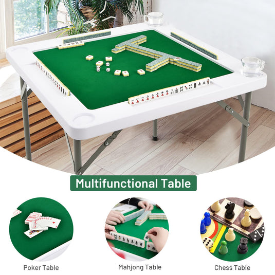 35" Folding Mahjong Table | Portable Square Poker Table w/Wear-Resistant PVC Desktop - GoplusUS
