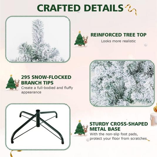 Goplus 4.5 FT Pre-Lit Snow Flocked Christmas Tree, Artificial Hinged Xmas Tree W/ 150 LED Lights - GoplusUS