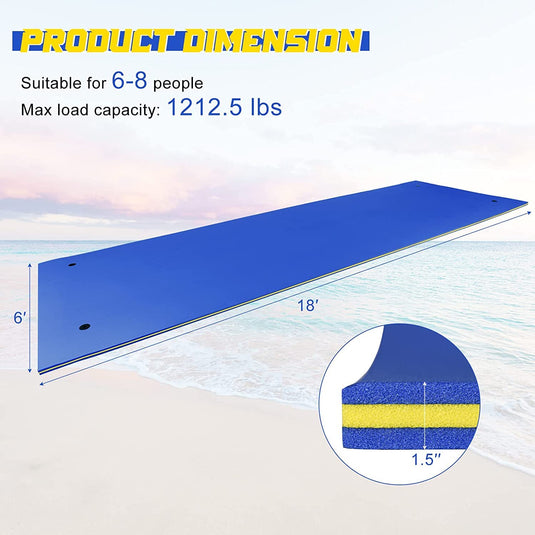 Goplus 12' x 6' Floating Water Pad, 3-Layer Tear-Resistant XPE Foam Mat,  with Mooring Device and Hook- Loop Straps Roll-Up Floating Island for 4-6