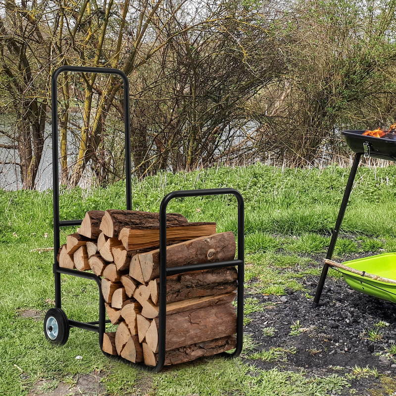 Load image into Gallery viewer, Goplus Firewood Log Cart Carrier, Indoor and Outdoor Wood Rack Storage Mover with Anti-Slip and Wear-Resistant Wheels - GoplusUS
