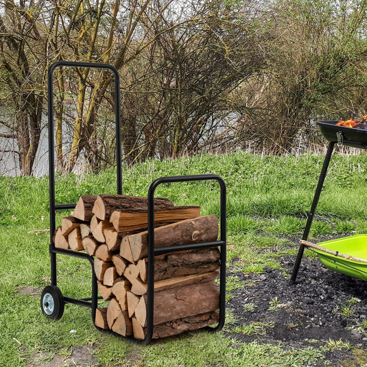 Rolling Log Rack Goplus Firewood Log Cart Carrier, Indoor and Outdoor Wood Rack Storage ...