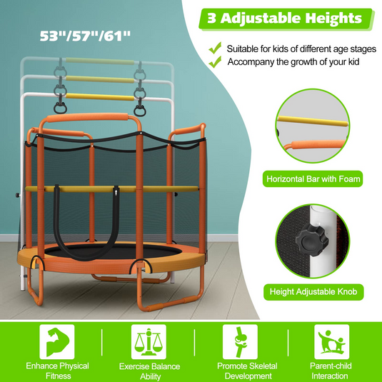 60 Inch Kids Trampoline with Safety Enclosure Net - GoplusUS