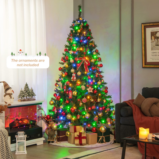 Goplus 7ft Artificial Pre-Lit Christmas Tree, Hinged Full Xmas Tree with 350 Multi-Color LED Lights - GoplusUS