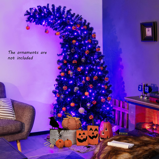 Goplus 7ft Pre-lit Black Halloween Tree, Hinged Artificial Christmas Tree with 1050 Tips, 400 Purple & Orange Lights - GoplusUS
