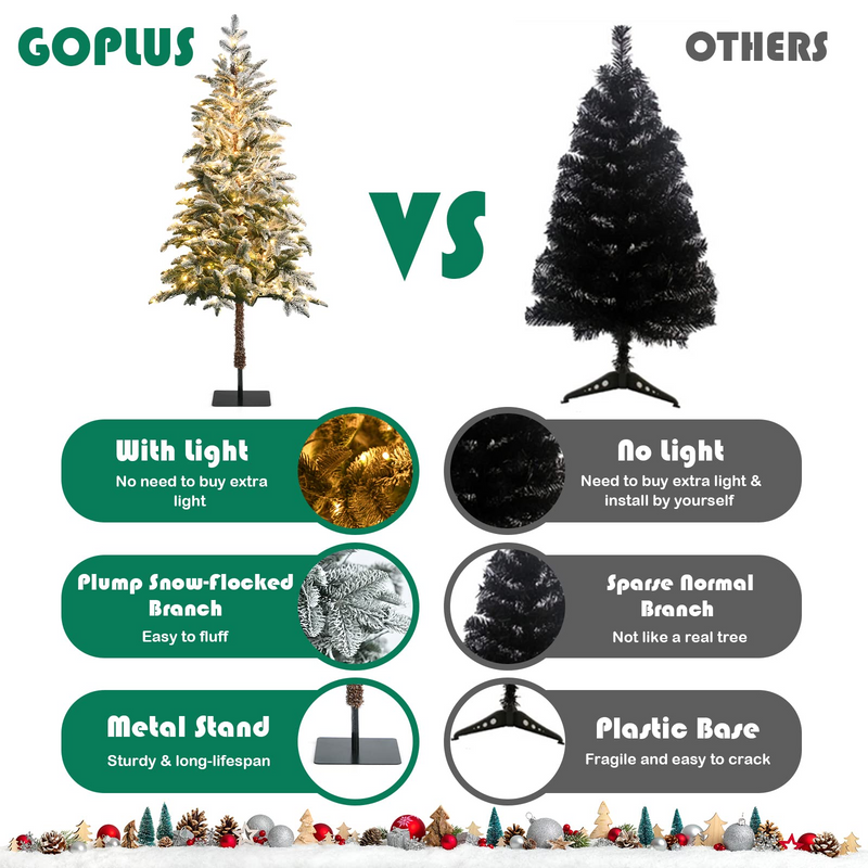 Load image into Gallery viewer, Goplus 6ft Pre-lit Pencil Christmas Tree, Snow Flocked Artificial Slim Tree w/ 250 Warm White LED Lights - GoplusUS
