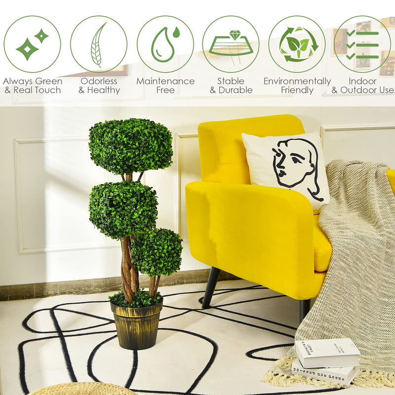 Load image into Gallery viewer, 36&#39; Artificial Triple Square Shaped Boxwood Topiary Tree W/ Cement-Filled Plastic Pot - GoplusUS
