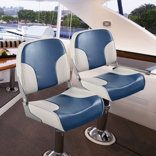 2 Pack Folding Low Back Boat Seats – Waterproof Captain Chairs With Sponge Padding