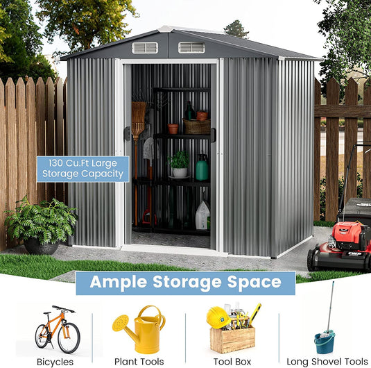 Goplus 6' x 4' Outdoor Storage Shed, Weather-Resistant Galvanized Metal Tool House