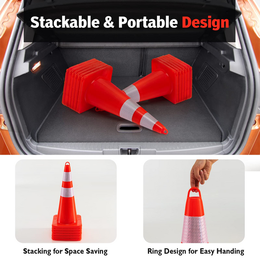 10 Pack 28" Traffic Safety Cones, Unbreakable Orange Construction Cones w/Reflective Collars - GoplusUS