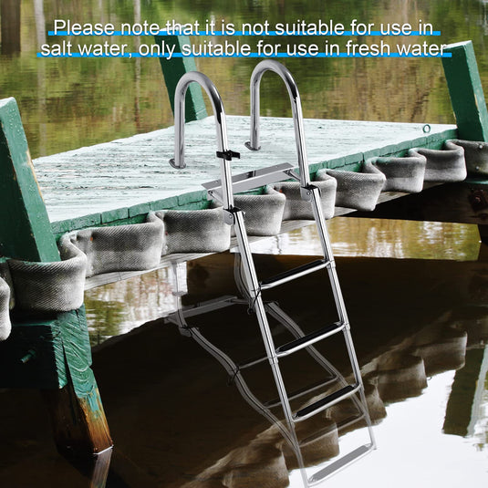 4-Step Boat Ladder, Folding Telescoping Pontoon Ladder with Pedal Handrail for Boat Yacht Dock - GoplusUS