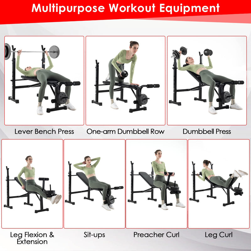 Load image into Gallery viewer, Goplus Adjustable Olympic Weight Bench Barbell Rack Set, Foldable Workout Bench Press Set with Leg Developer
