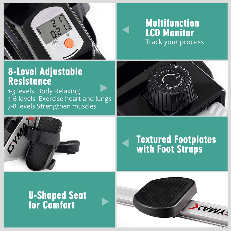 Goplus Folding Rowing Machine,Magnetic Rower with Adjustable Resistanc ...