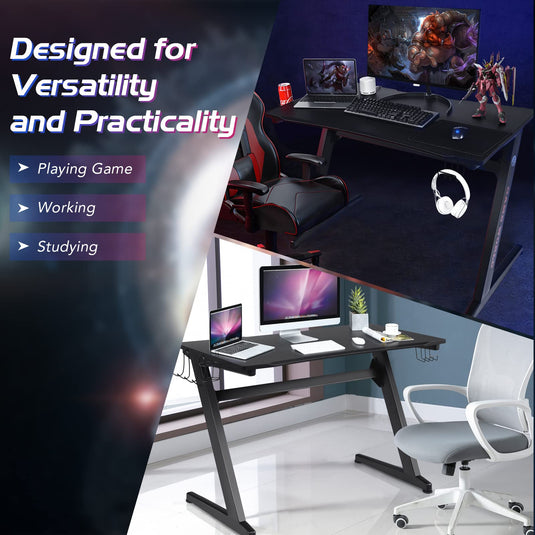 Goplus Gaming Desk & Chair Combo Set, Racing Style Home Office Chair & Desk w/Cup Holder, Headphone Hook & Mouse Pad - GoplusUS