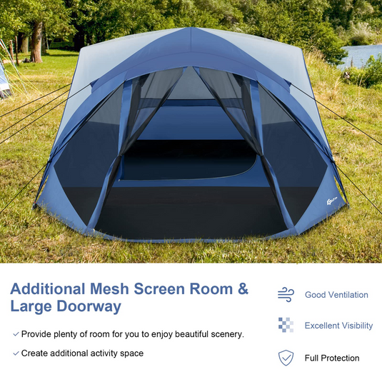 Goplus 6 Person Camping Tent, Portable Camping Dome Tent with Screen Room Porch - GoplusUS