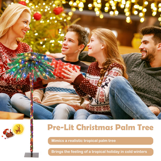 Goplus 6 FT Pre-Lit Artificial Christmas Tree, Lighted Xmas Palm Tree W/ 210 Multi-Color LED Lights - GoplusUS