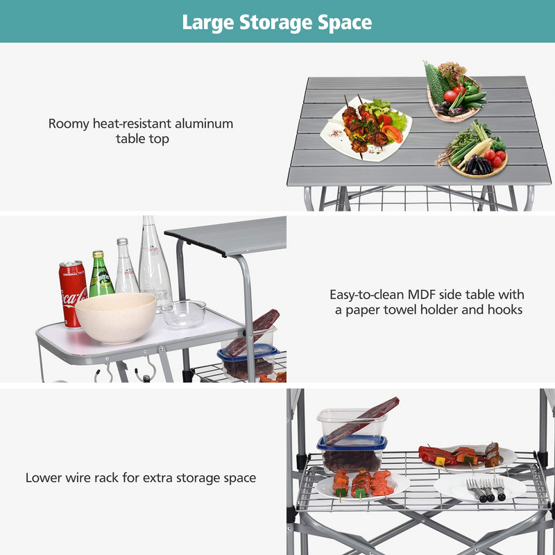 Load image into Gallery viewer, Goplus Folding Grill Table, Aluminum Outdoor Camping Kitchen Table with 26&#39;&#39; Main Tabletop - GoplusUS
