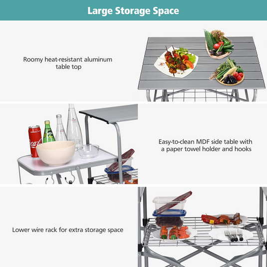 Goplus Folding Grill Table, Aluminum Outdoor Camping Kitchen Table with 26'' Main Tabletop - GoplusUS