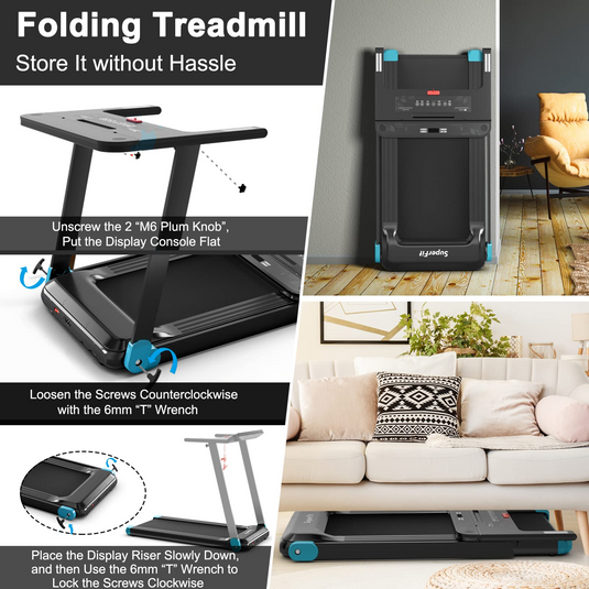Goplus Folding Treadmill, Compact Superfit Treadmill with APP Control, Blue Tooth Speaker - GoplusUS