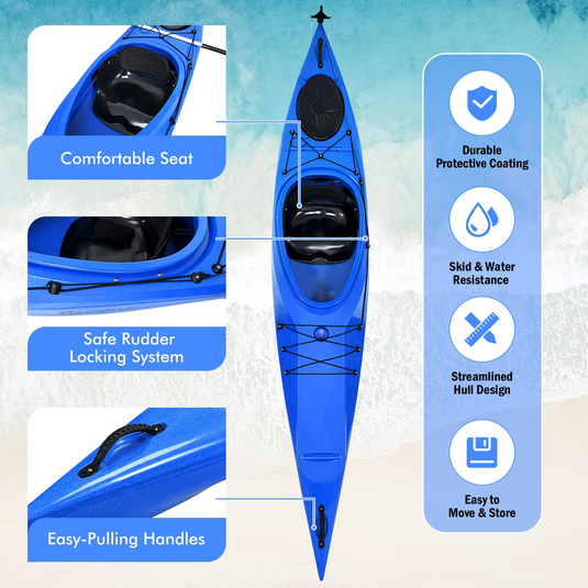 Goplus Single 12 FT Sit-in Kayak, Touring Fishing Keel Kayaks W/ Aluminum Paddle - GoplusUS