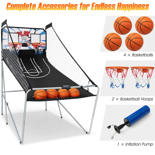 Goplus Foldable Dual Shot Basketball Arcade Game, Indoor Outdoor Basketball Game Machine