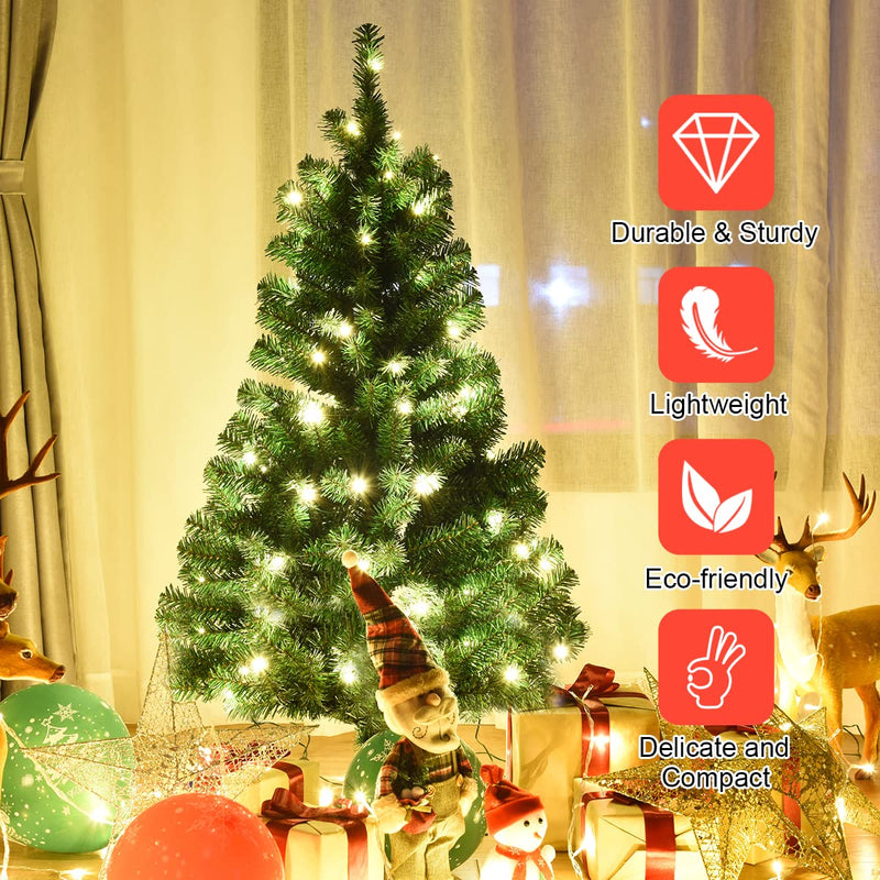 Load image into Gallery viewer, 4ft Pre-Lit Christmas Tree, Artificial PVC Xmas Tree with 100 Warm White LED Lights and Stable Triangular Stand - GoplusUS
