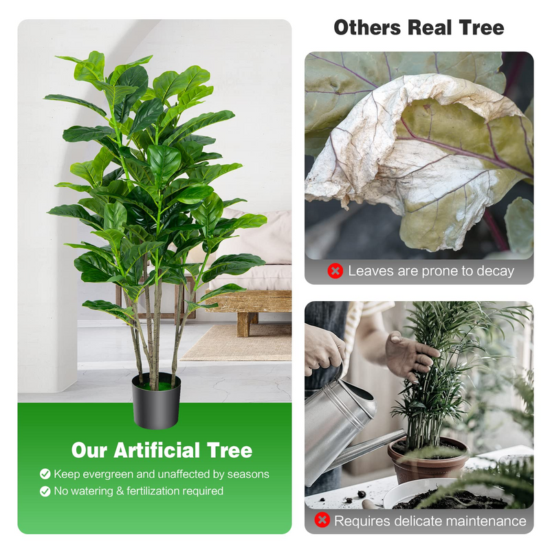 Load image into Gallery viewer, Goplus Fake Fiddle Leaf Fig Tree, 2-Pack 51&#39;&#39; Tall Artificial Tree Greenery Plants in Pots W/100 Leaves - GoplusUS
