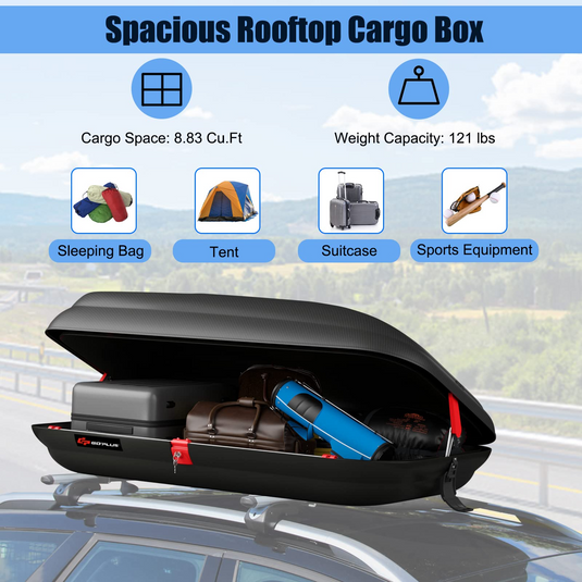 Goplus Rooftop Cargo Box, Heavy Duty Hard Shell Roof Cargo Carrier with Security Keys - GoplusUS