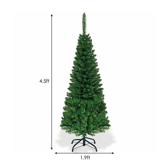 Goplus 4.5FT / 6.5FT / 7.5FT Prelit Pencil Christmas Tree, Premium Hinged Fir Tree - GoplusUS