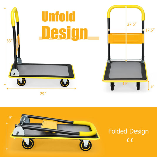 Folding Platform Cart, 330LBS Rolling Flatbed Cart Hand Platform Truck Push Dolly for Loading, Yellow - GoplusUS
