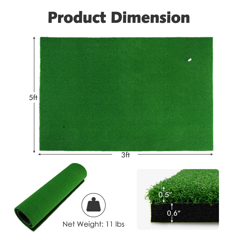 Load image into Gallery viewer, Goplus Golf Mat, 5 ft x 3 ft Golf Hitting Mats Artificial Turf with 3 Rubber Tees, Golf Practice Mat for Driving - GoplusUS
