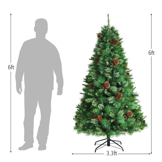 Goplus Artificial Christmas Tree with Lights, Hinged Pre-lit Xmas Tree w/ 814 PVC Tips & Pine Needles - GoplusUS