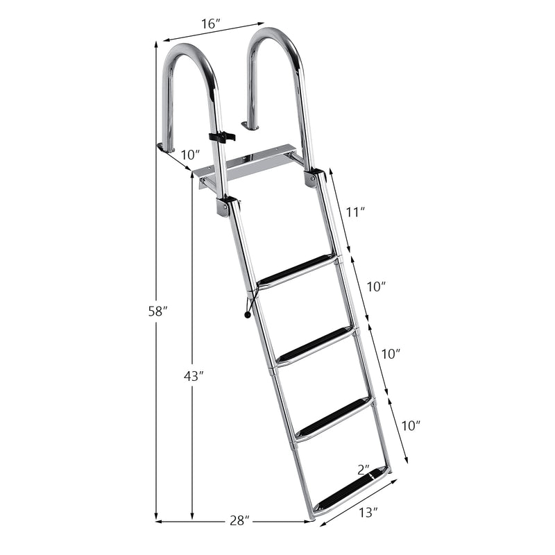 Load image into Gallery viewer, 4-Step Boat Ladder, Folding Telescoping Pontoon Ladder with Pedal Handrail for Boat Yacht Dock - GoplusUS
