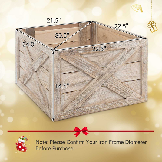 Goplus Wooden Tree Collar Box, 100% Solid Wood Farmhouse Tree Box, Rustic Christmas Tree Skirt - GoplusUS