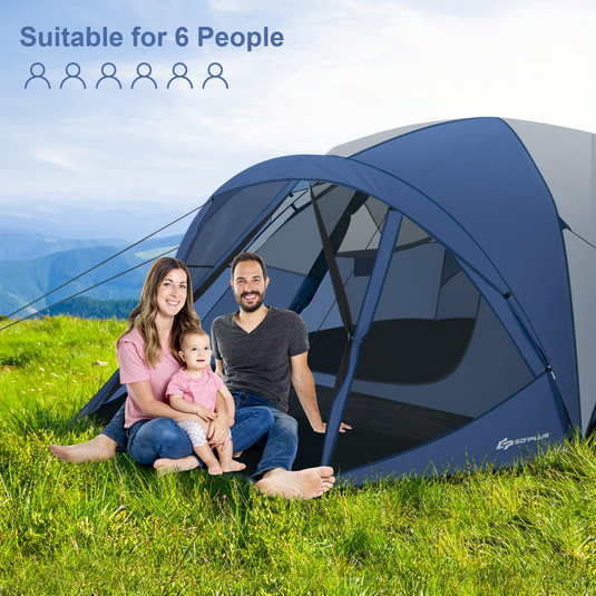 Goplus 6 Person Camping Tent, Portable Camping Dome Tent with Screen Room Porch - GoplusUS