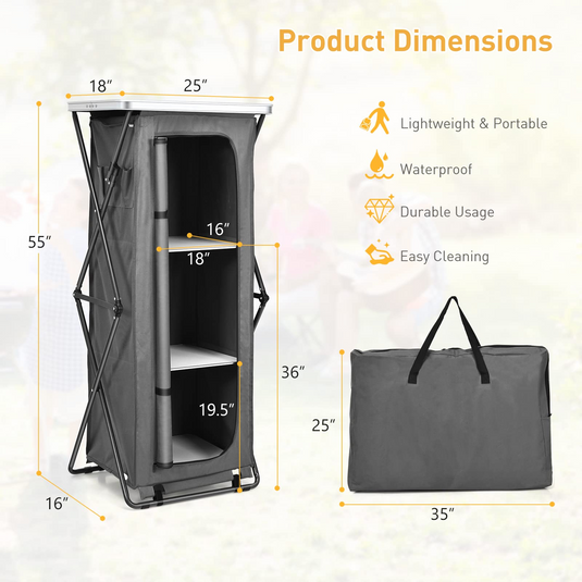 Goplus Folding Camping Storage Cabinet, Pop Up Outdoor Camping Kitchen ...