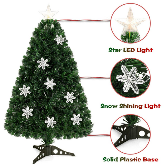 Artificial Pre-Lit Christmas Tree Fiber Optic Tree with Metal Stand, Xmas Tree for Holiday Decor - GoplusUS