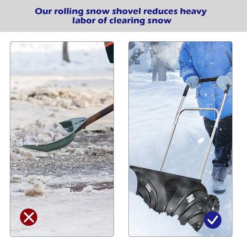 Load image into Gallery viewer, Goplus Rolling Snow Pusher Shovel, Handle Adjustable Snow Removal Tool, Manual Push Plow with 6-inch Wheels for Walkways - GoplusUS
