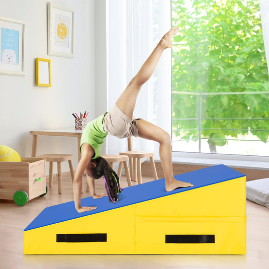 Goplus Gymnastics Mat, Incline Wedge Ramp w/Carrying Handles for Tumbling Aerobic Exercise Home and Gym