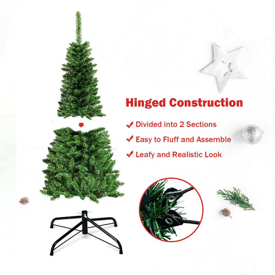 Goplus Prelit Pencil Christmas Tree, 4.5FT Premium Hinged Fir Tree - GoplusUS