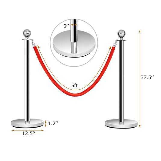 Goplus 6Pcs Stanchion Set, Round Top Polished Stainless Stanchions Posts Queue Pole - GoplusUS