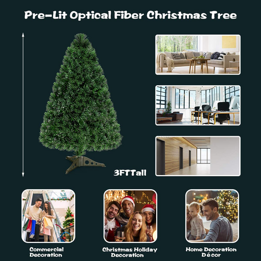 Artificial PVC Christmas Tree Pre-Lit Fiber Optic Tree - GoplusUS