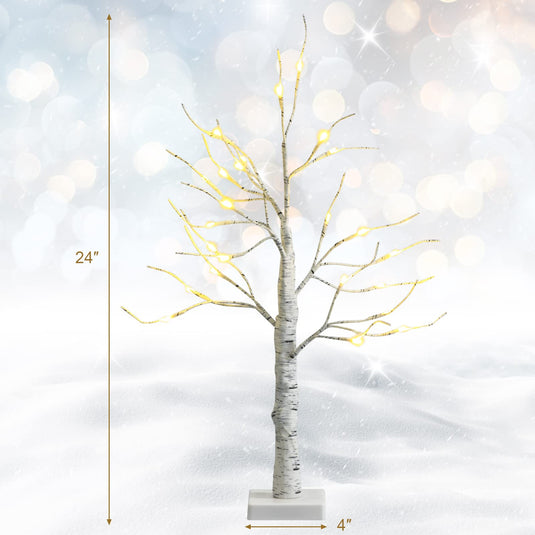 Goplus 2FT Lighted Birch Tree, Artificial Small Tree White Christmas Tree - GoplusUS