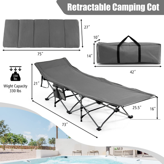 Goplus Camping Cot, Folding Camping Cot with Mattress, Pillow - GoplusUS