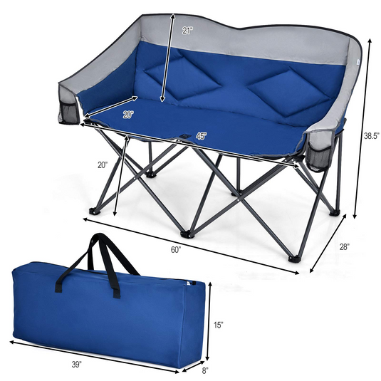 Goplus Loveseat Camping Chair, Double Folding Chair for Adults Couples w/Storage Bags & Padded High Backrest - GoplusUS