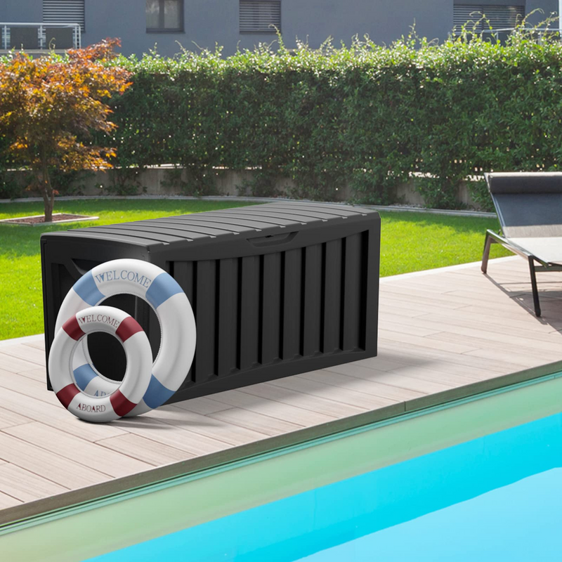 Load image into Gallery viewer, Goplus 90 Gallon Deck Box, Outdoor Resin Storage Box with Lockable Lid for for Cushions &amp; Patio Furniture - GoplusUS
