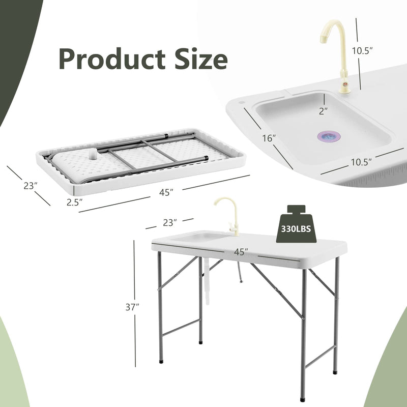 Goplus Folding Fish Cleaning Table with Sink and Faucet, Heavy Duty Fillet Table with Hose Hook Up