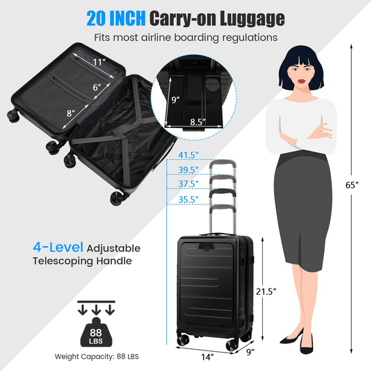 Goplus Carry On Luggage, 20 Inch PC Hardside Suitcase with Front Pocket - GoplusUS