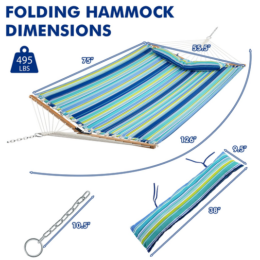 Goplus 10.5 FT Hammock, Quilted 2 Person Hammock w/Detachable Pillow, 495LBS Capacity - GoplusUS