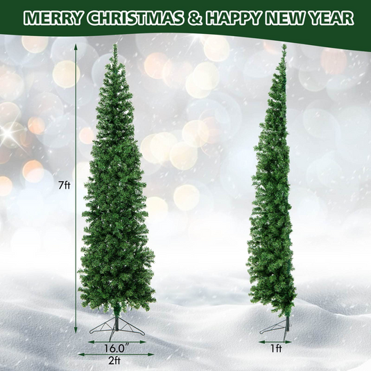 Goplus 7ft Prelit Half-Shape Christmas Tree, Space-Saving Slender Artificial Xmas Tree with 150 LED Lights - GoplusUS