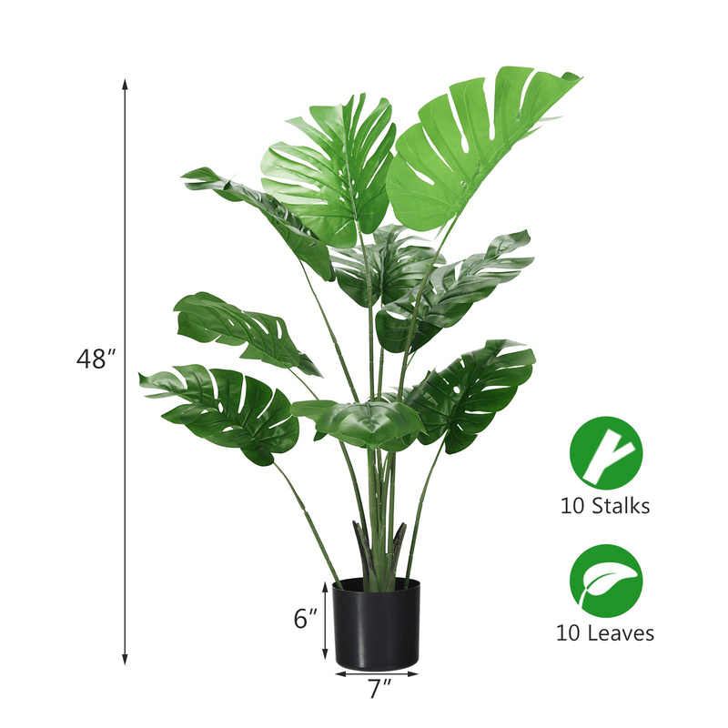Load image into Gallery viewer, Goplus Artificial Monstera Deliciosa Plant, 4ft Tall Fake Tropical Palm Tree w/10 Pcs Different Turtle Leaves - GoplusUS
